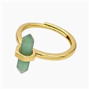 Gemstone Rings With Green Aventurine Prism Adjustable Gold Plated, approx 4-17mm, 18mm dia [GM23971]
