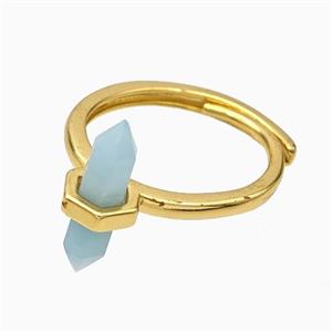 Gemstone Rings With Blue Amazonite Prism Adjustable Gold Plated, approx 4-17mm, 18mm dia [GM23973]