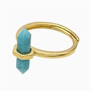 Gemstone Rings With Green Amazonite Prism Adjustable Gold Plated, approx 4-17mm, 18mm dia [GM23974]