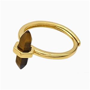 Gemstone Rings With Tiger Eye Stone Prism Adjustable Gold Plated, approx 4-17mm, 18mm dia [GM23975]