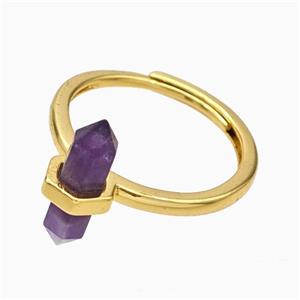 Gemstone Rings With Purple Amethyst Prism Adjustable Gold Plated, approx 4-17mm, 18mm dia [GM23976]