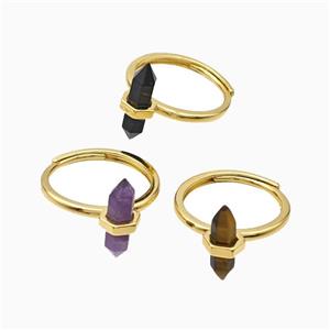 Gemstone Rings With Gemstone Prism Adjustable Gold Plated Mixed, approx 4-17mm, 18mm dia [GM23977]
