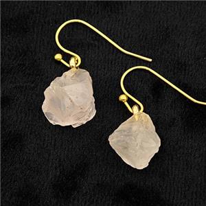Pink Rose Quartz Nugget Copper Hook Earrings Gold Plated, approx 10-14mm [GM23982]