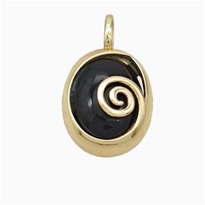 Copper Oval Pendant Pave Black Obsidian Gold Plated, approx 14-18mm [GM23991]