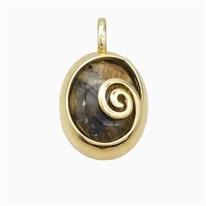 Copper Oval Pendant Pave Tiger Eye Stone Gold Plated, approx 14-18mm [GM23993]
