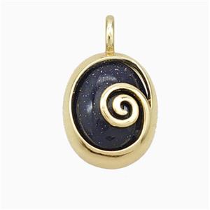 Copper Oval Pendant Pave Blue Sandstone Gold Plated, approx 14-18mm [GM23994]