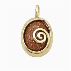 Copper Oval Pendant Pave Golden Sandstone Gold Plated, approx 14-18mm [GM23995]