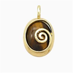 Copper Oval Pendant Pave Tiger Eye Stone Gold Plated, approx 14-18mm [GM23996]