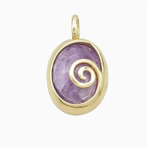 Copper Oval Pendant Pave Purple Amethyst Gold Plated, approx 14-18mm [GM23998]
