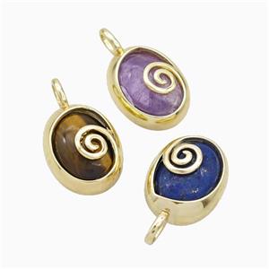 Copper Oval Pendant Pave Gemstoner Spiral Gold Plated Mixed, approx 14-18mm [GM23999]