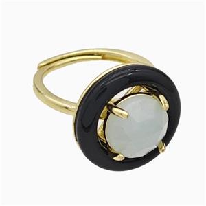 Copper Rings Pave Crystal Quartz Black Enamel Adjustable Gold Plated, approx 10mm, 18mm, 18mm dia [GM24000]