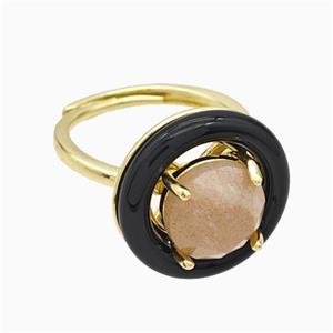 Copper Rings Pave Sunstone Black Enamel Adjustable Gold Plated, approx 10mm, 18mm, 18mm dia [GM24002]