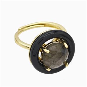 Copper Rings Pave Labradorite Black Enamel Adjustable Gold Plated, approx 10mm, 18mm, 18mm dia [GM24004]