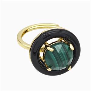 Copper Rings Pave Malachite Black Enamel Adjustable Gold Plated, approx 10mm, 18mm, 18mm dia [GM24006]