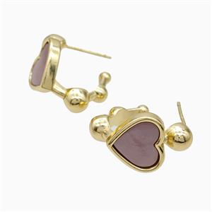 Copper Heart Stud Earrings Pave Shell Gold Plated, approx 12mm, 14mm dia [GM24015]