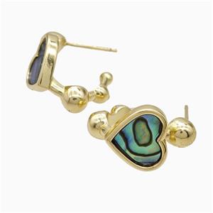 Copper Heart Stud Earrings Pave Abalone Shell Gold Plated, approx 12mm, 14mm dia [GM24016]
