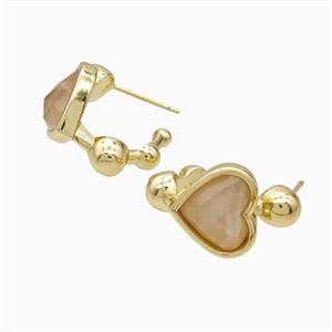 Copper Heart Stud Earrings Pave Moonstone Gold Plated, approx 12mm, 14mm dia [GM24017]