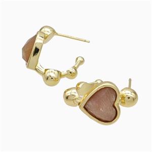 Copper Heart Stud Earrings Pave Sunstone Gold Plated, approx 12mm, 14mm dia [GM24018]