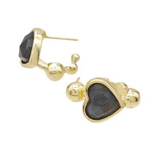 Copper Heart Stud Earrings Pave Labradorite Gold Plated, approx 12mm, 14mm dia [GM24020]