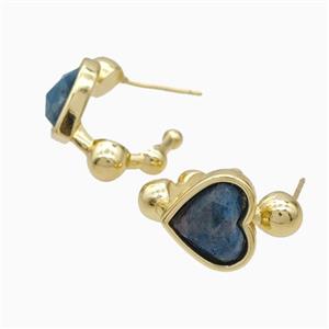 Copper Heart Stud Earrings Pave Apatite Gold Plated, approx 12mm, 14mm dia [GM24023]