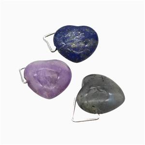 Natural Gemstone Heart Pendant Mixed, approx 16mm [GM24034]