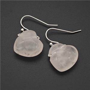 Natural Pink Rose Quartz Heart Hook Earrings, approx 16mm [GM24036]