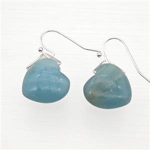 Natural Blue Amazonite Heart Hook Earrings, approx 16mm [GM24039]