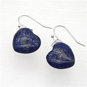 Natural Blue Lapis Lazuli Heart Hook Earrings, approx 16mm [GM24040]