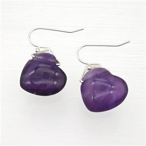 Natural Purple Amethyst Heart Hook Earrings, approx 16mm [GM24041]