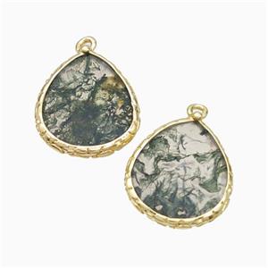 Natural Green Moss Agate Pendant Flat Teardrop Gold Plated, approx 18-21mm [GM24042]
