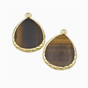 Natural Tiger Eye Stone Pendant Flat Teardrop Gold Plated, approx 18-21mm [GM24044]