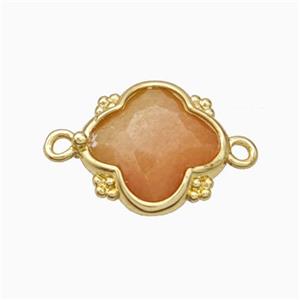 Natural Peach Sunstone Clover Connector Gold Plated, approx 15mm [GM24050]