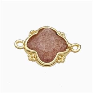 Natural Pink Strawberry Quartz Clover Connector Gold Plated, approx 15mm [GM24051]