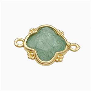 Natural Green Strawberry Quartz Clover Connector Gold Plated, approx 15mm [GM24052]