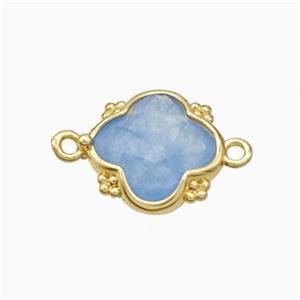 Blue Dye Jade Clover Connector Gold Plated, approx 15mm [GM24053]