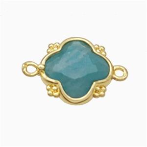 Green Dye Jade Clover Connector Gold Plated, approx 15mm [GM24054]
