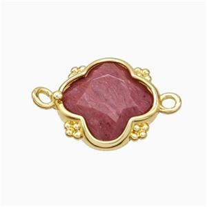 Natural Pink Wood Lace Jasper Clover Connector Gold Plated, approx 15mm [GM24056]