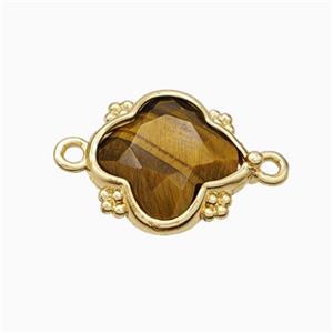 Natural Tiger Eye Stone Clover Connector Gold Plated, approx 15mm [GM24057]