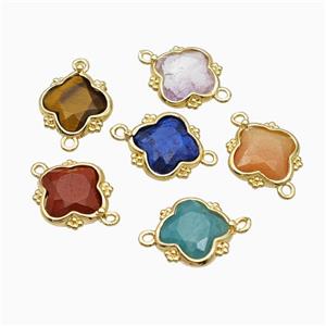Gemstone Clover Connector Gold Plated Mixed, approx 15mm [GM24060]