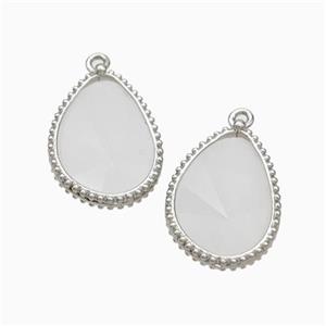 Natural White Crystal Quartz Teardrop Pendant Platinum Plated, approx 14.5-20mm [GM24061]