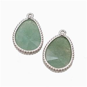 Natural Green Strawberry Quartz Teardrop Pendant Platinum Plated, approx 14.5-20mm [GM24062]