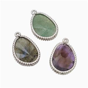 Natural Gemstone Teardrop Pendant Platinum Plated Mixed, approx 14.5-20mm [GM24066]