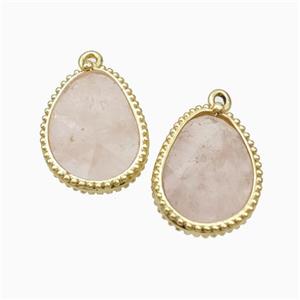 Natural Pink Rose Quartz Teardrop Pendant Gold Plated, approx 14.5-20mm [GM24068]