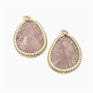 Pink Strawberry Quartz Teardrop Pendant Gold Plated, approx 14.5-20mm [GM24070]