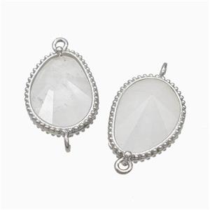 Natural White Crystal Quartz Teardrop Connector Platinum Plated, approx 14.5-20mm [GM24076]