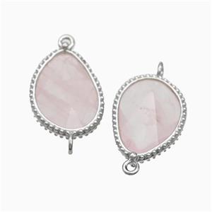 Natural Pink Rose Quartz Teardrop Connector Platinum Plated, approx 14.5-20mm [GM24077]
