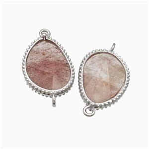 Pink Strawberry Quartz Teardrop Connector Platinum Plated, approx 14.5-20mm [GM24080]