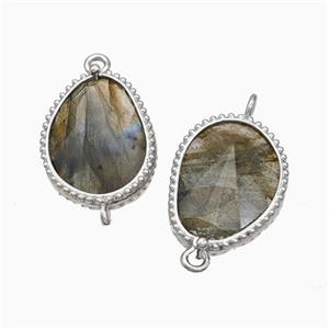 Natural Labradorite Teardrop Connector Platinum Plated, approx 14.5-20mm [GM24081]
