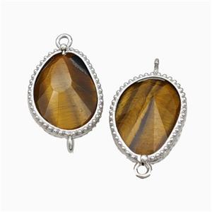 Natural Tiger Eye Stone Teardrop Connector Platinum Plated, approx 14.5-20mm [GM24082]