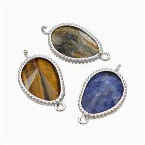 Natural Gemstone Teardrop Connector Faceted Platinum Plated Mixed, approx 14.5-20mm [GM24084]